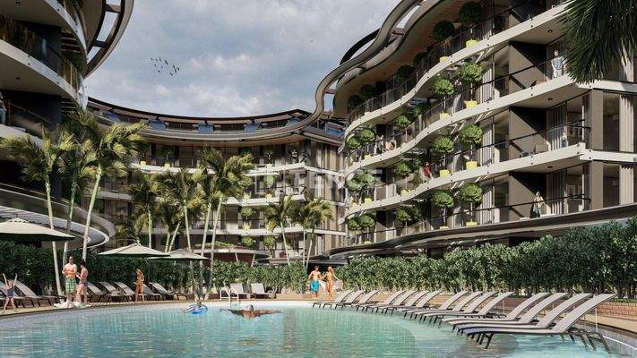 City View Apartments in a Complex with a Pool in Alanya