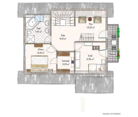 Grundriss Dachgeschoss mit den Schlafräumen