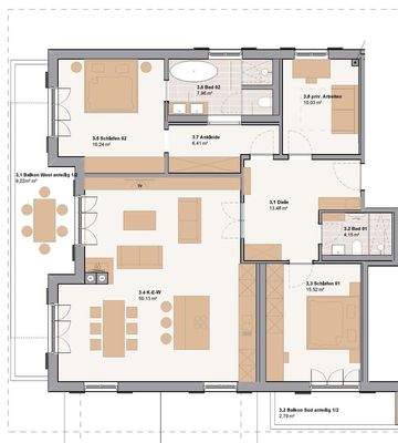 Grundriss Wohnung 1. OG Süd-West