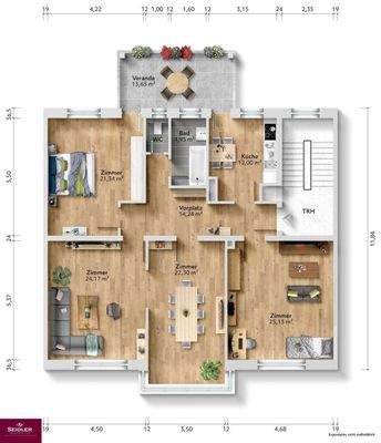 Illustrierter Grundriss inkl. Flächenangaben