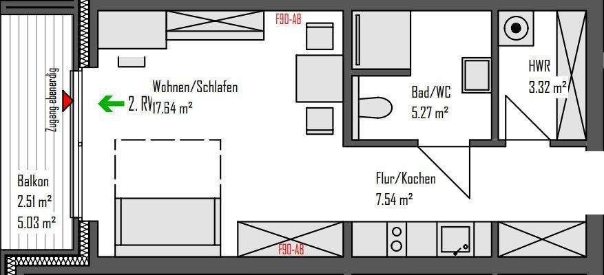 Grundriss 1-Zimmer-Wohnung