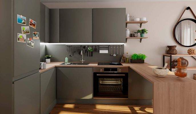 Die offene Wohnküche lädt zu gemeinsamen Mahlzeite