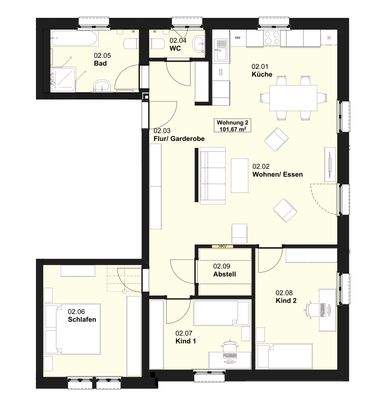 Grundriss mit Einrichtungsbeispiel