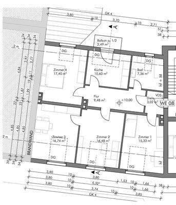 Grundriss 4-Zi-Whg mit Balkon 3.OG Links