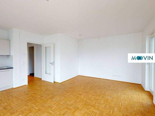 Ansicht IV: Wohn- und Esszimmer mit offenem Küchenbereich