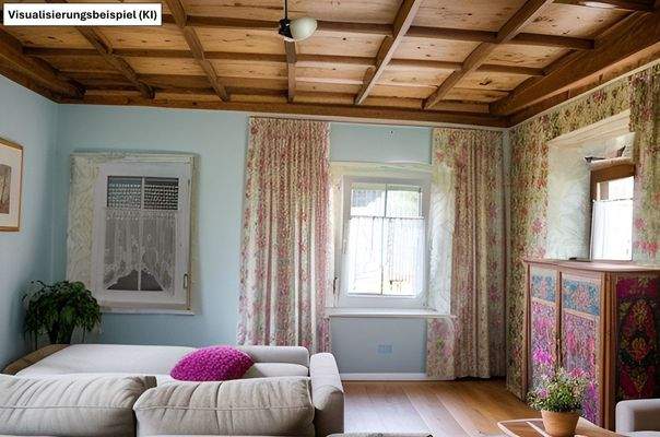 Wohnzimmer 1. OG als Einrichtungsbeispiel (von KI erstellt)