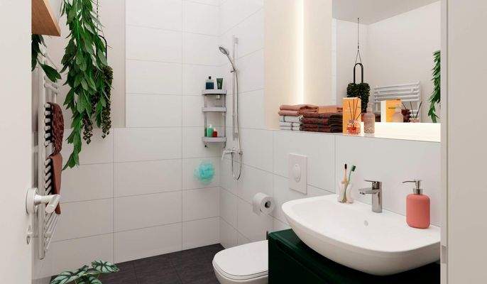 Helles Bad mit klarer Aufteilung und liebevollen D