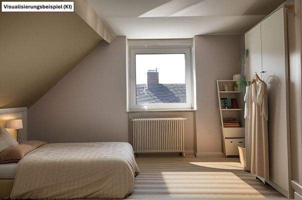 Schlafzimmer DG als Einrichtungsbeispiel (von KI erstellt)