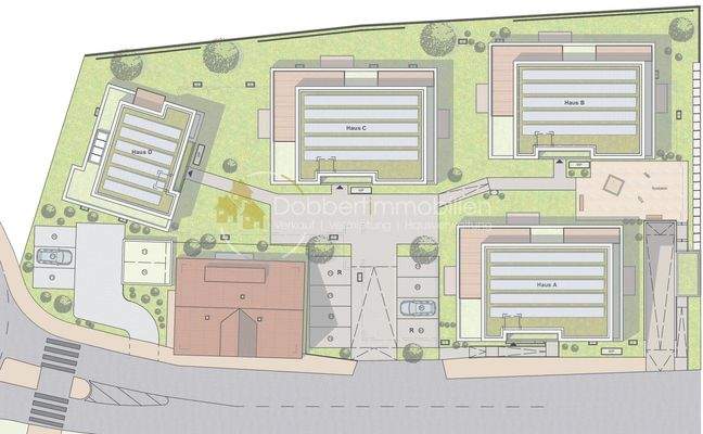 von oben alle 5 Häuser