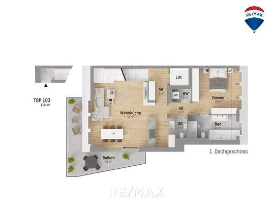 Grundriss Wohnung 1. DG