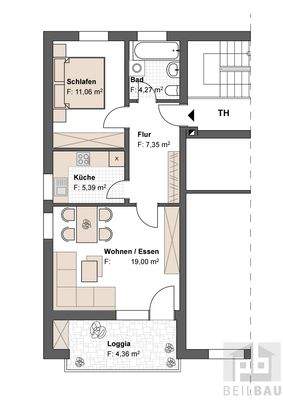 Grundrissplan W 1.OG rechts (nicht maßstäblich)