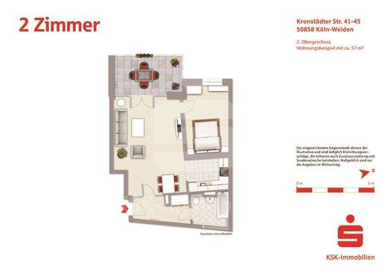 Grundrissbeispiel Wohnung 2 Zimmer - ca. 57 m²
