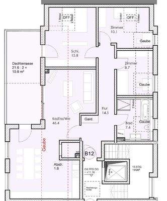 Grundriss zur Wohnung B12 - nicht maßstabsgetreu