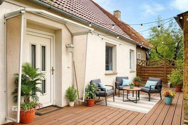 Hauseingang mit Sitzecke - Gestaltungsvorschlag (KI generiert)