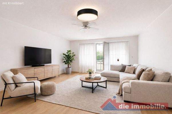 Großzügiger Wohnbereich mit wohnlicher Atmosphäre - mit KI möbliert