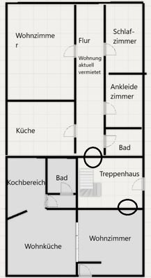 Hohle Gasse 7 Erdgeschoss (Kreise stellen mögliche Durchbrüche dar)