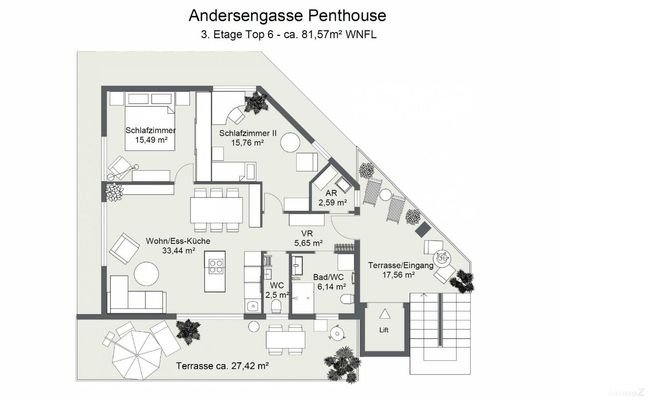 Grundriss Penthouse Andersengasse 17