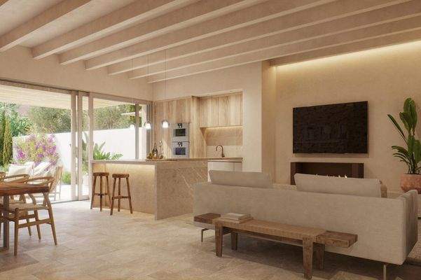 Wohn- und Essbereich mit Blick in den Garten