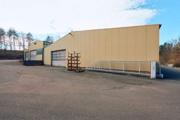 Halle 1 mit Sektionaltor und Freifläche 