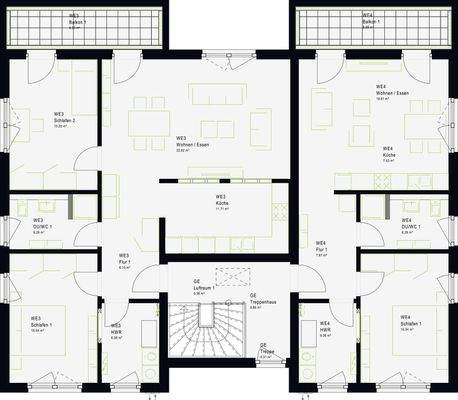 Obergeschoss mit Wohnung 3 und 4