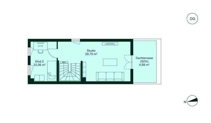 Helles und komfortables Obergeschoss mit angrenzender Dachterrasse