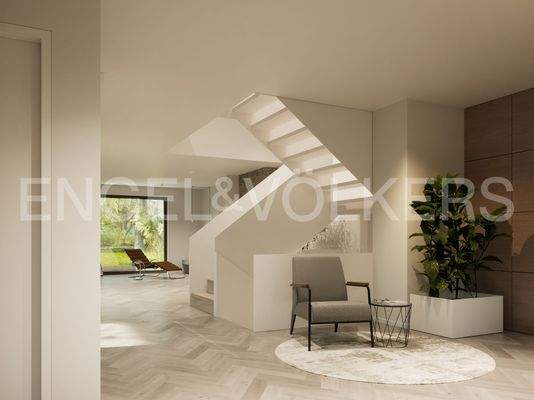 Visualisierung Treppenaufgang + Wohnzimmerblick