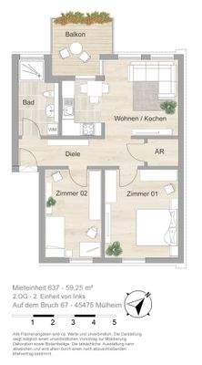 Grundriss farbig / möbliert