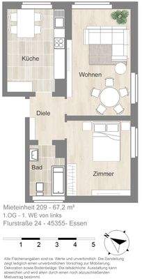 Grundriss farbig / möbliert