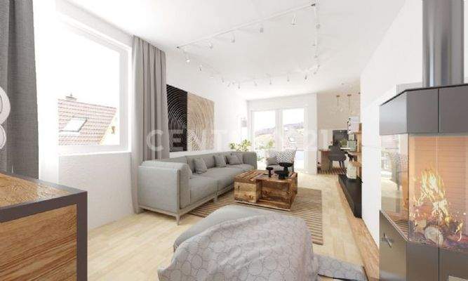 Visualisierung Wohnzimmer mit weissen Decken