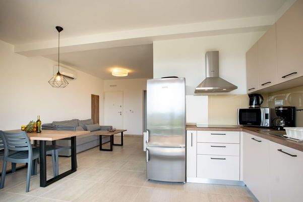 Vollausgestattete Küche inklusive großem Kühlschrank 