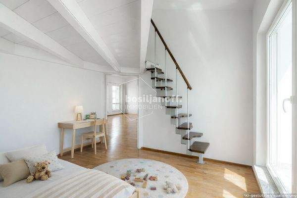 Helles Kinderzimmer mit eingezogener Holzgalerie