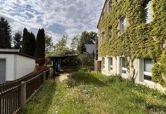 Haus Giebelseite mit kleiner Grünfläche