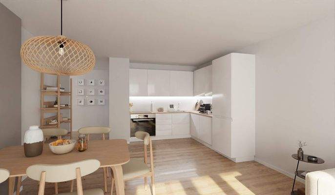 Die offene Wohnküche lädt zum gemeinsamen Kochen e