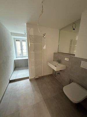 Bad mit Blick in die Dusche