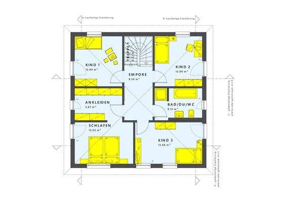 Variante mit 3 Kinderzimmern