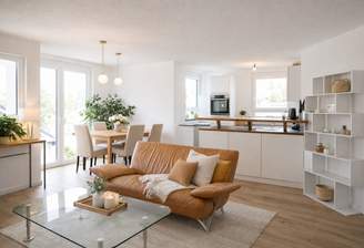 Wohnzimmer neu möbliert visualisiert