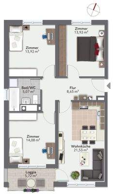 Grundriss der 4-Zimmer-Wohnung