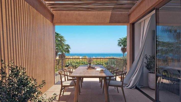 Kreta, Maleme: Neubau - Apartment in Komplex mit erdiger Ästhetik zu verkaufen