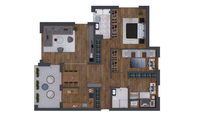 Der visualisierte Grundriss- 4 Zimmer, 2 Bäder & sehr großer Balkon!