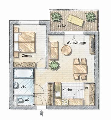 Grundriss - 2 Zimmer