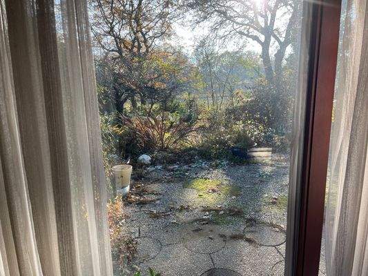 Blick über die Terrasse in den schönen Südgarten, Feldblick