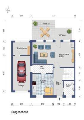 Erdgeschoss (Darstellung und Maßangaben sind ohne Gewähr)