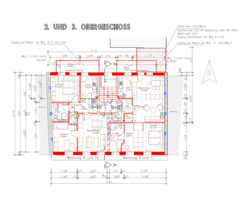 Grundriss Wohnungen 2 + 3.OG