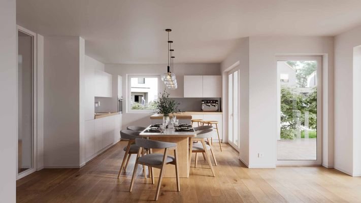 Offene Wohnküche mit Terrassenzugang