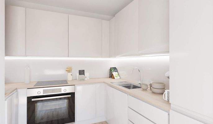 Die offene Wohnküche lädt zu gemeinsamen Mahlzeite