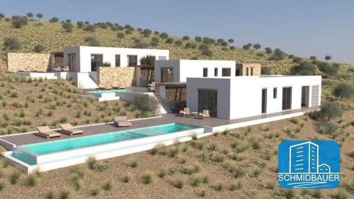 Kreta, Pitsidia: Grundstück mit Baugenehmigung für drei Luxusvillen zu verkaufen