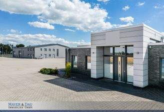 Ansicht Bürotrakt und Halle