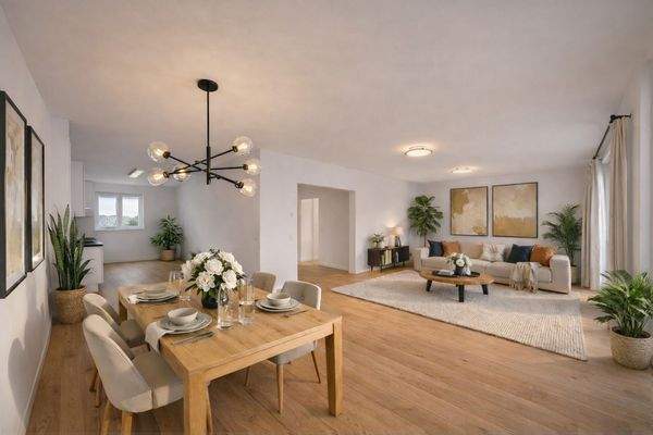 Wohnbereich mit Küchenzeile + Esszimmer 