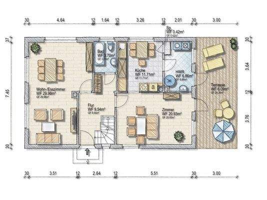 Grundriss EG (nicht maßstäblich)