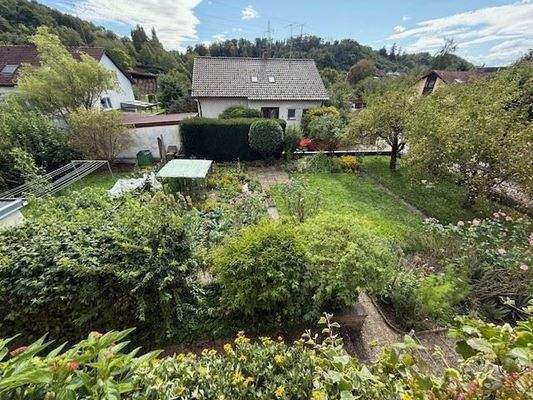 Blick in den Garten im Sommer